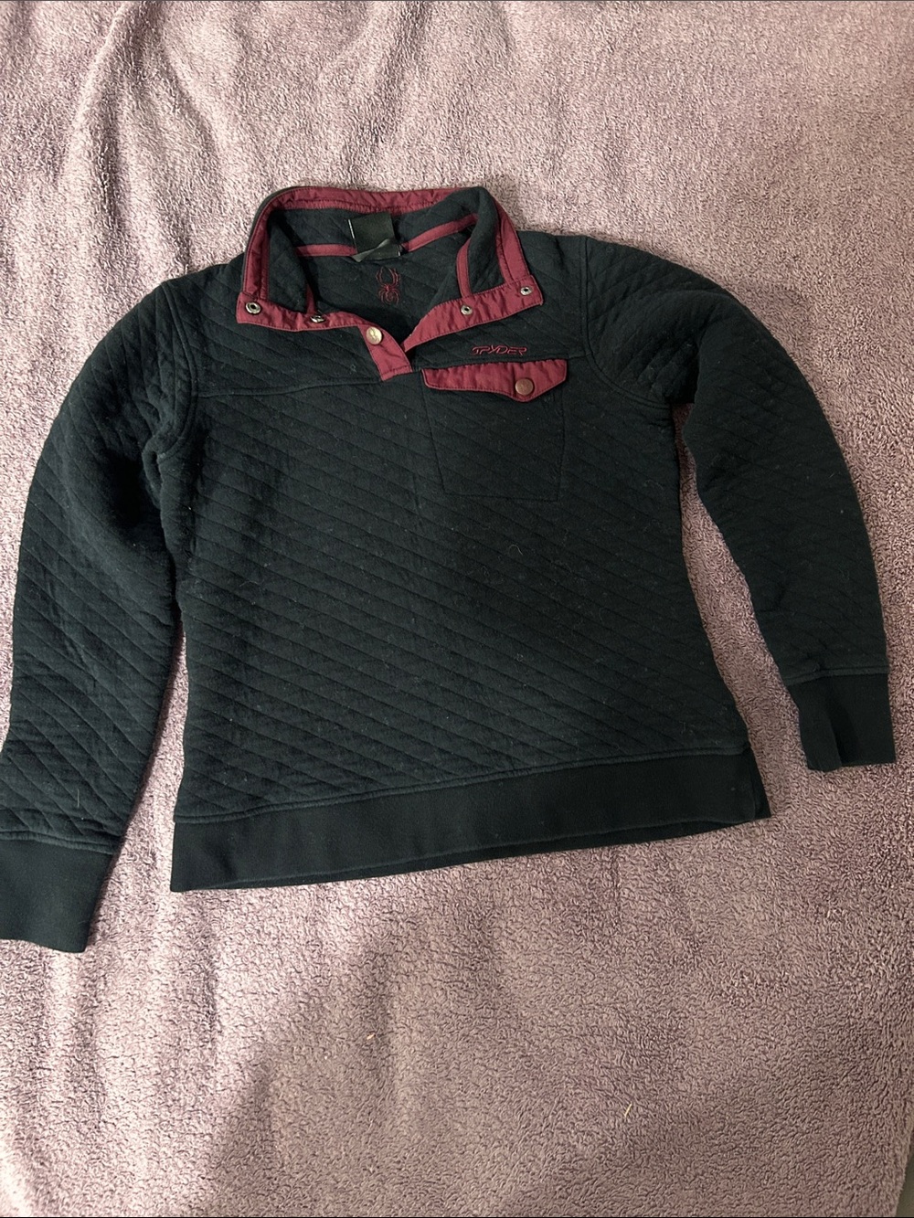 Spyder Sweater Womens Medium Black Fitted Tsnap Sweatshirt Pullover Long Sleeve